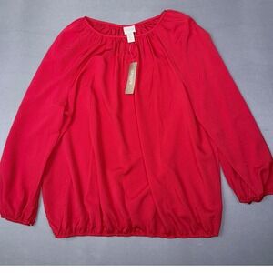 Chico's Women's Red Long Sleeve Blouse Top Size 2 Elastic Waist Casual